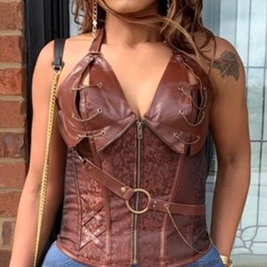 Leather Corset (brown) brand new size Large lace up in back adjustable